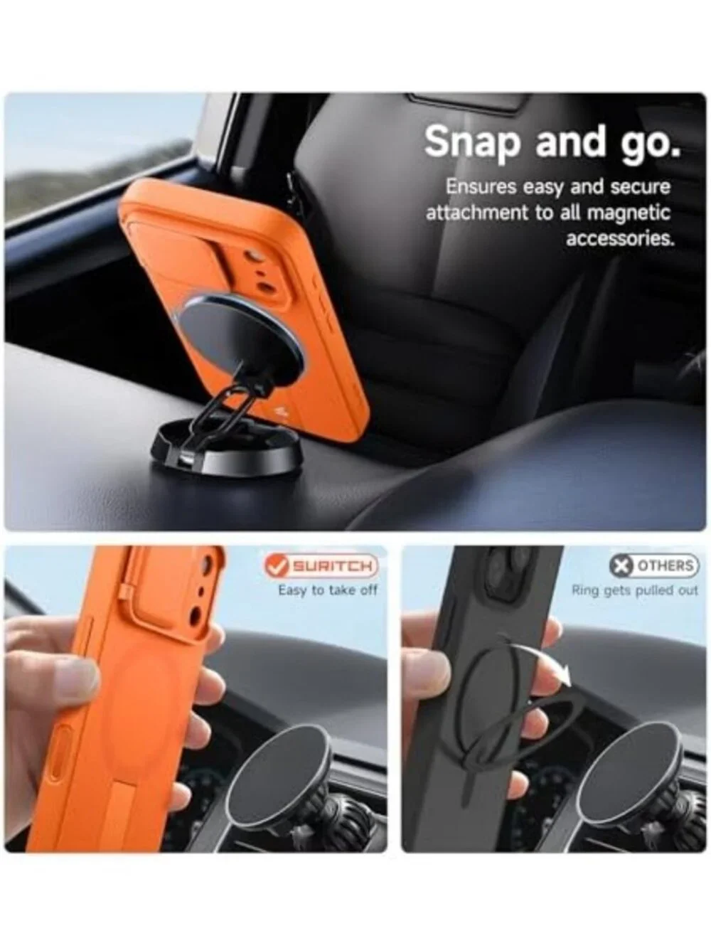 Orange iPhone 17 Pro Max Case with Camera Cover, Kickstand & MagSafe, Shockproof